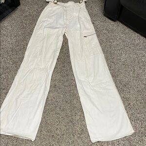 Vintage 70s ultra high rise White wide leg Cargo Pants